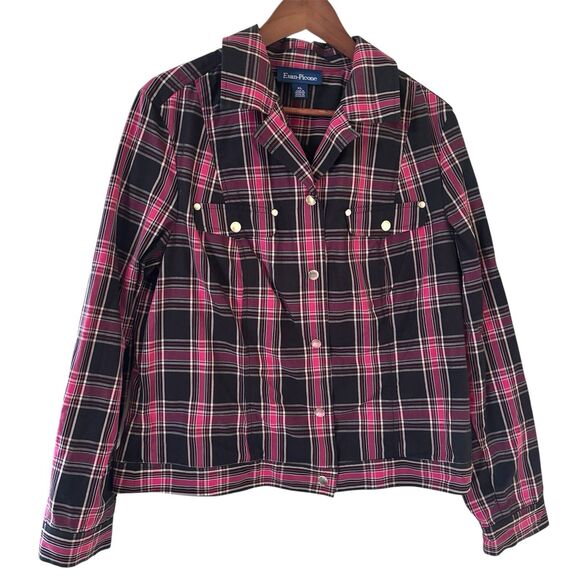 Evan Picone Womens Jacket XL Outdoors Comfy Western Indie Snap Button Plaid Prep - Picture 1 of 10